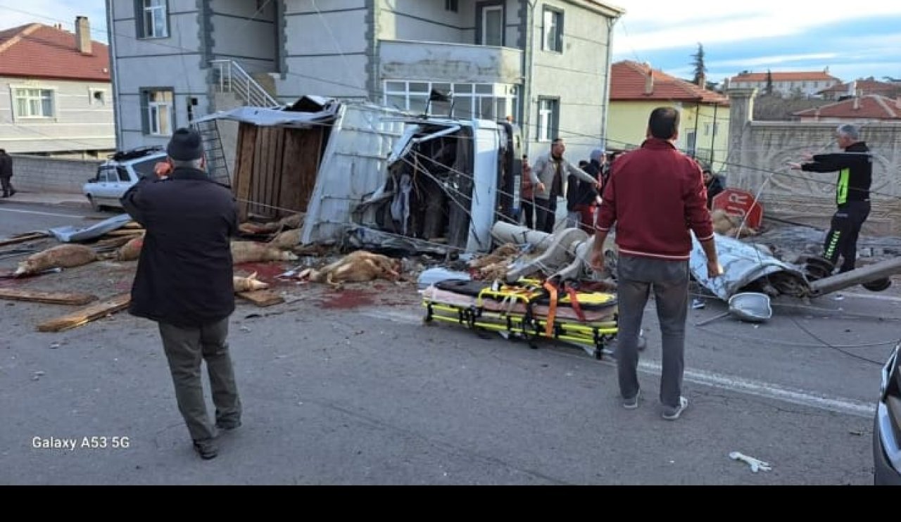 Konya'da korkunç kaza! Hayvan yüklü kamyonun freni patladı... Ölüler var