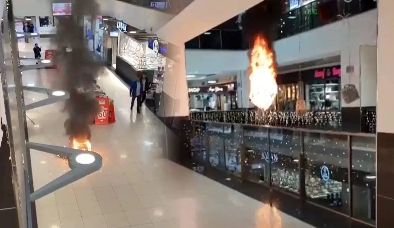 Alışveriş merkezinde dehşet anları... Avize yangın sonucu yere düştü!