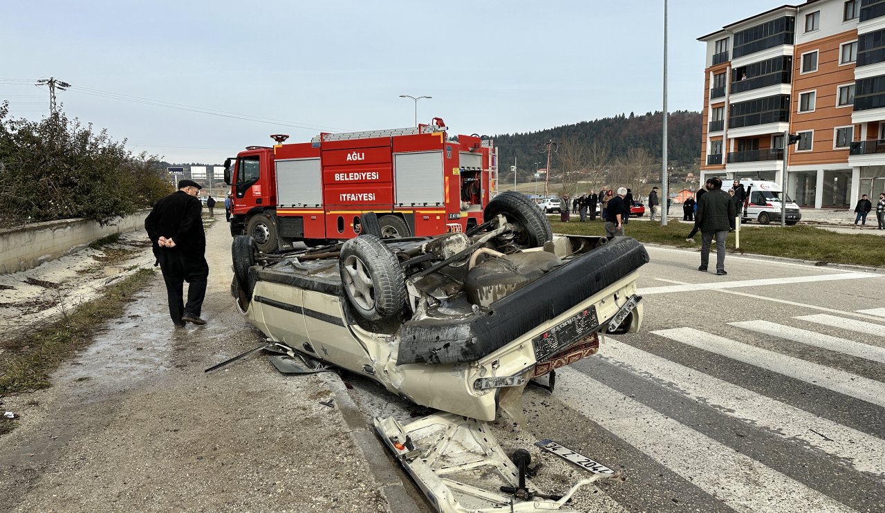 Kavşakta feci kaza: Araç takla attı