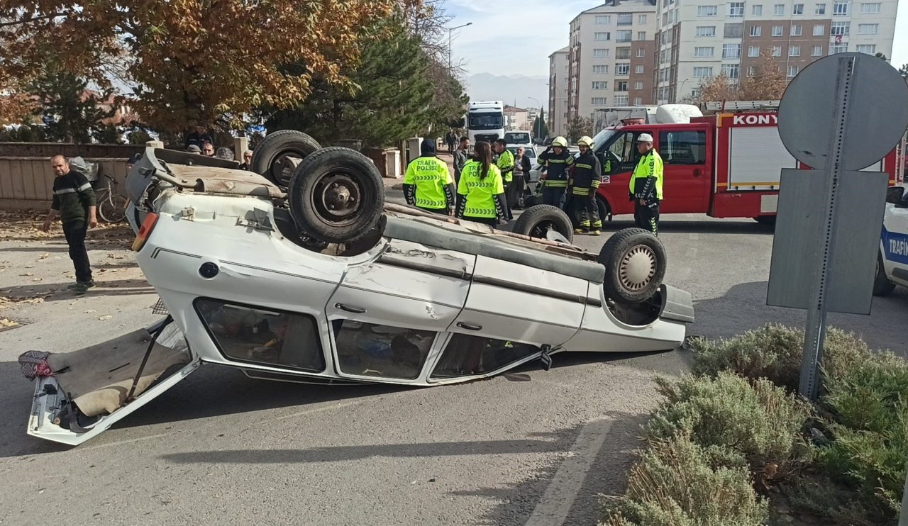 Konya'da feci kaza: Otomobil takla attı