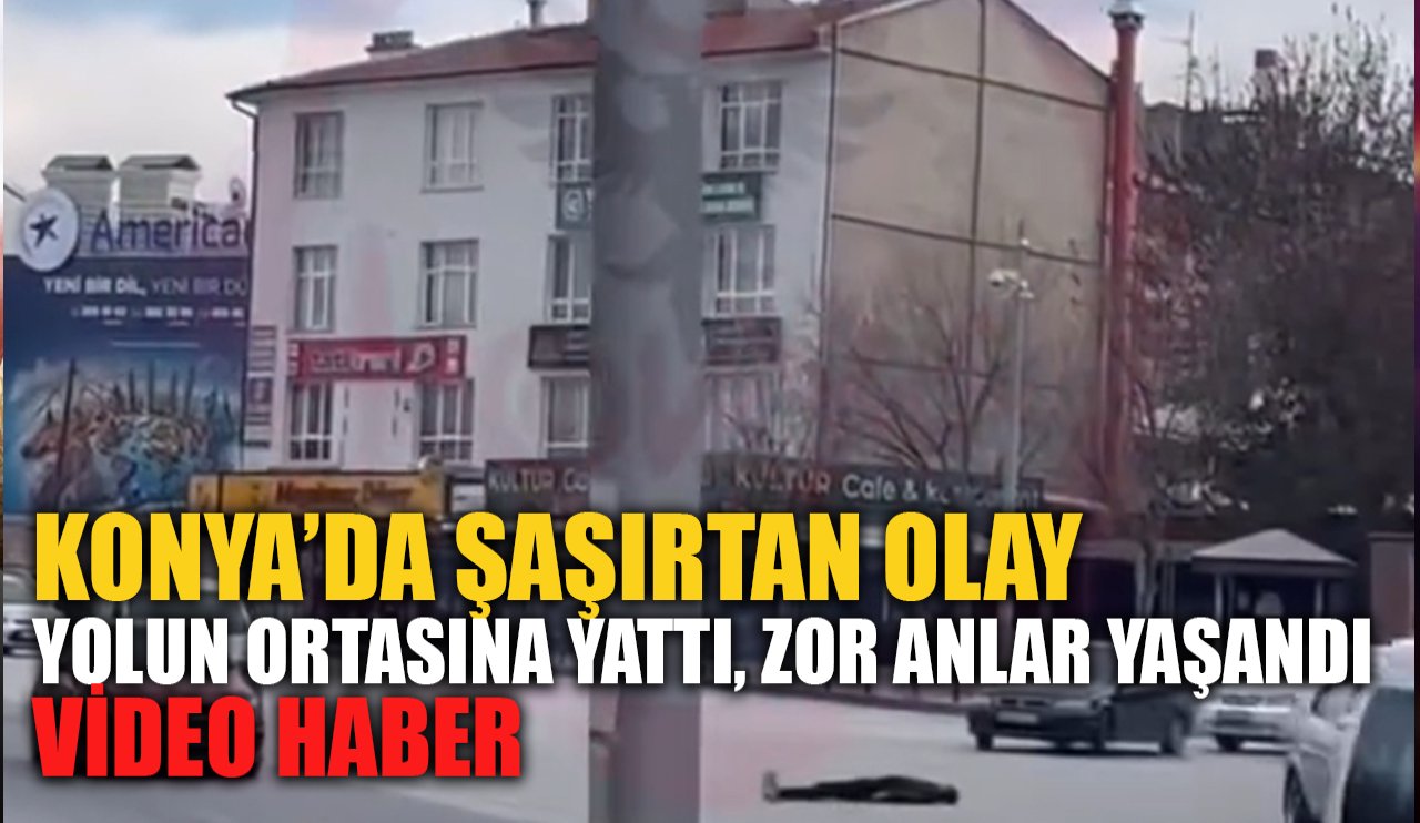 Konya’da şaşırtan olay: Yolun ortasına yattı, sürücüler zor anlar yaşadı