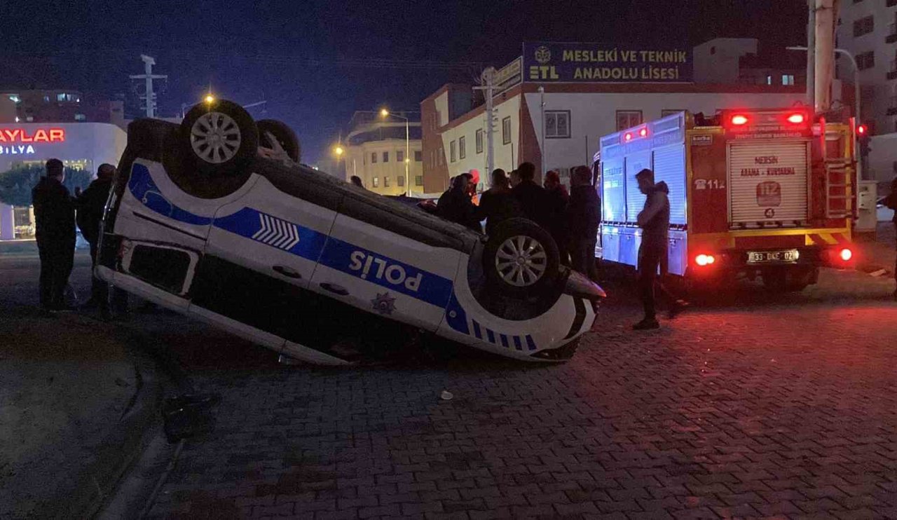 Polis aracı havada takla attı!