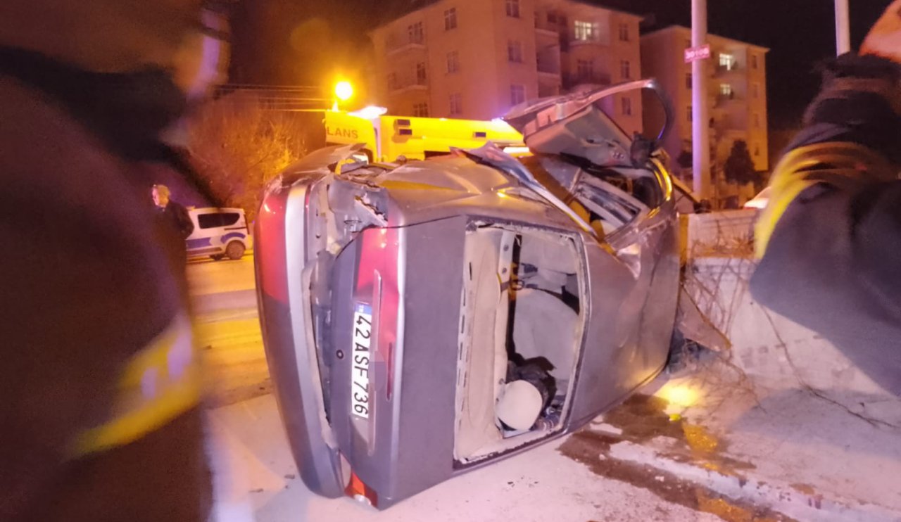 Konya Akşehir'de kontrolden çıkan araç takla attı!